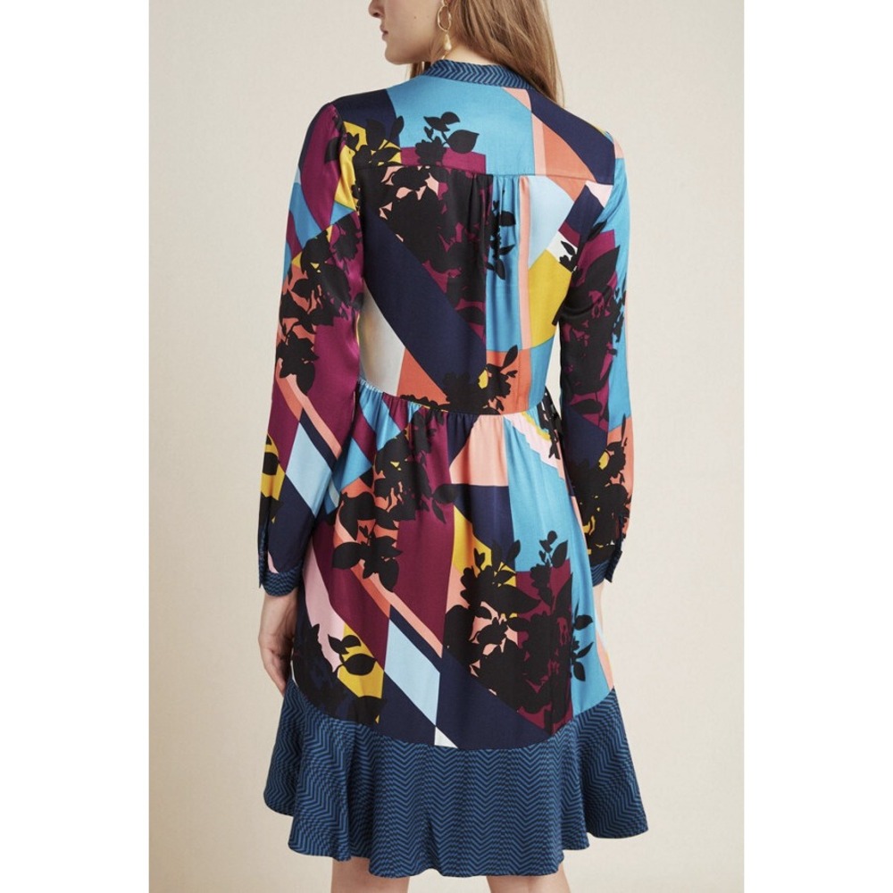 Anthropologie x Maeve Gillian Abstract Shirtdress Blue Black Shirt Dress LS XS - Picture 9 of 15
